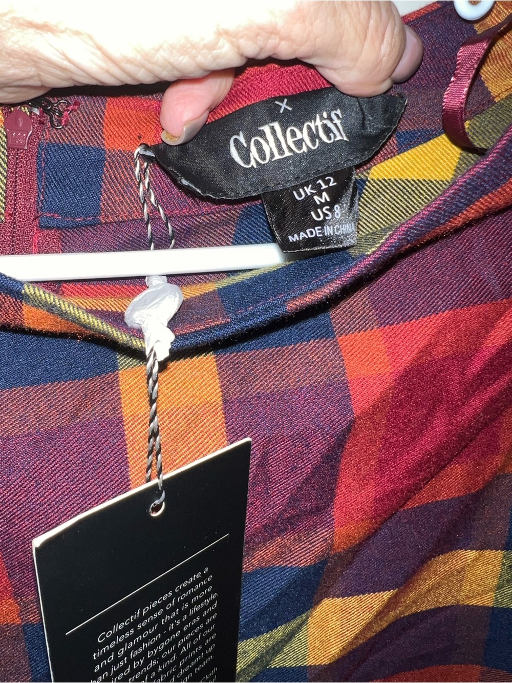 Collectif Women's Plaid skirt in Burgundy, Navy & Mustard